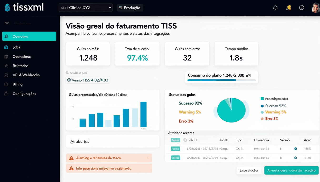 Dashboard SaaS do API TISS para controle de guias TISS